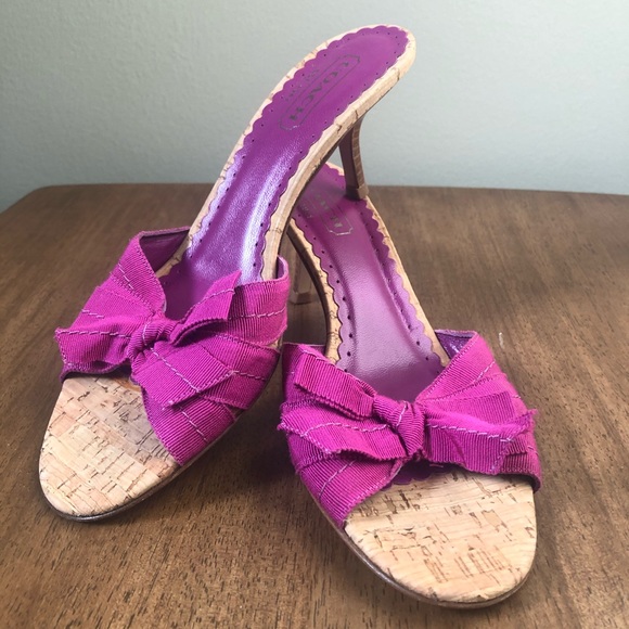 COACH Cork & Leather Kitten Heel Fuchsia Bow - Picture 5 of 7